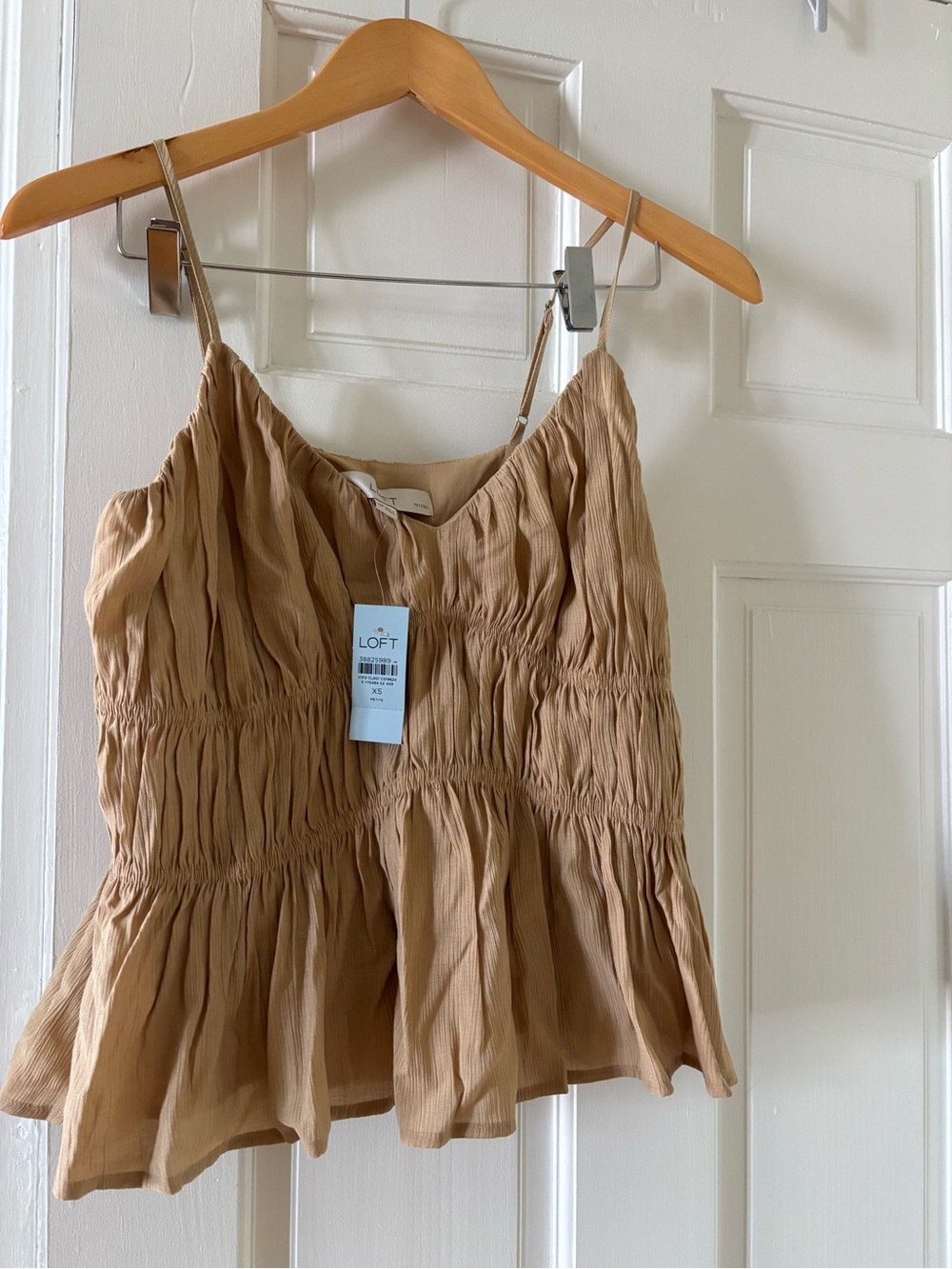 LOFT Tan Ruched Peplum Camisole with Spaghetti Straps